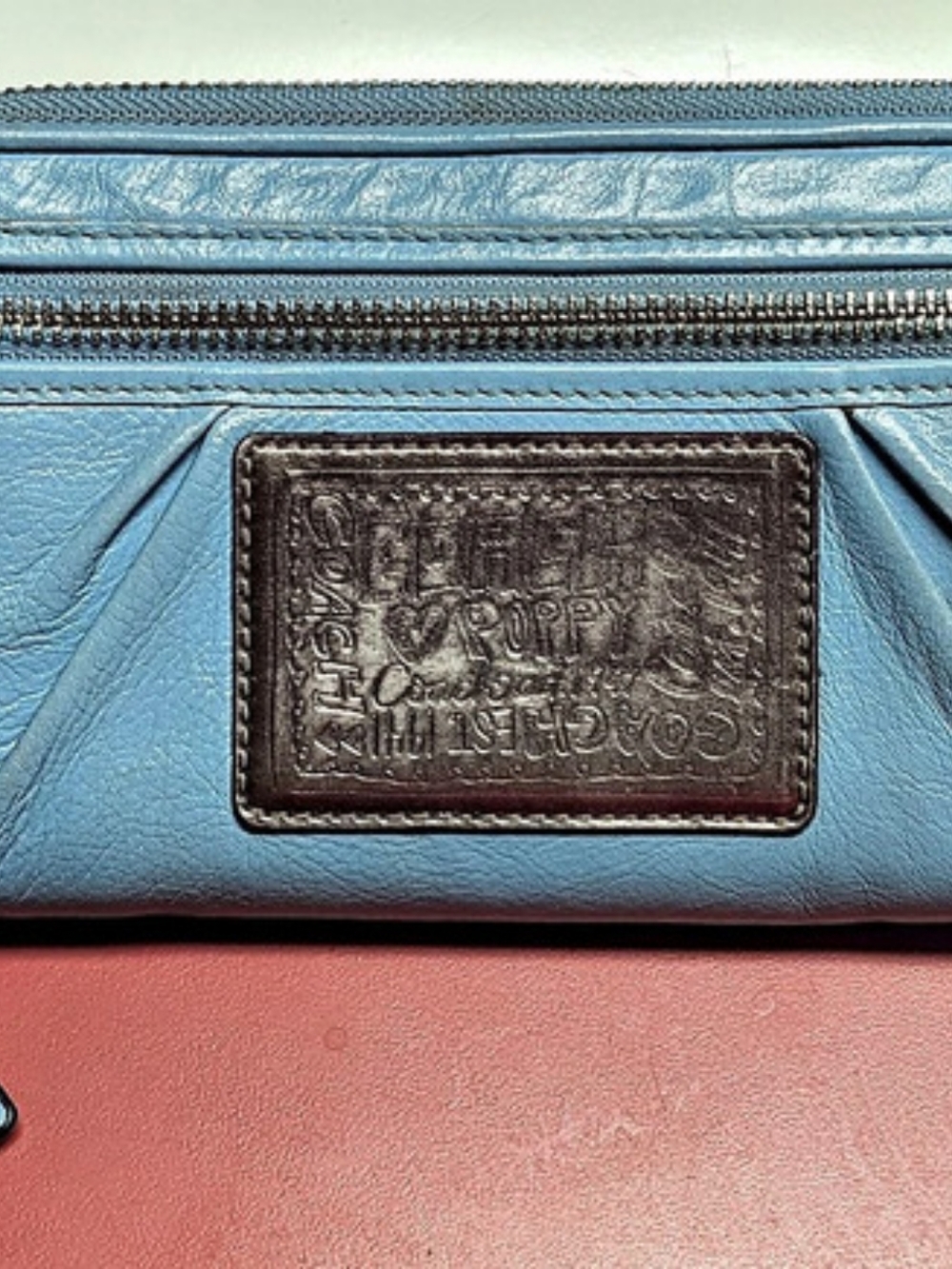 Coach Poppy Leather Zip Around Wristlet Wallet Blue
